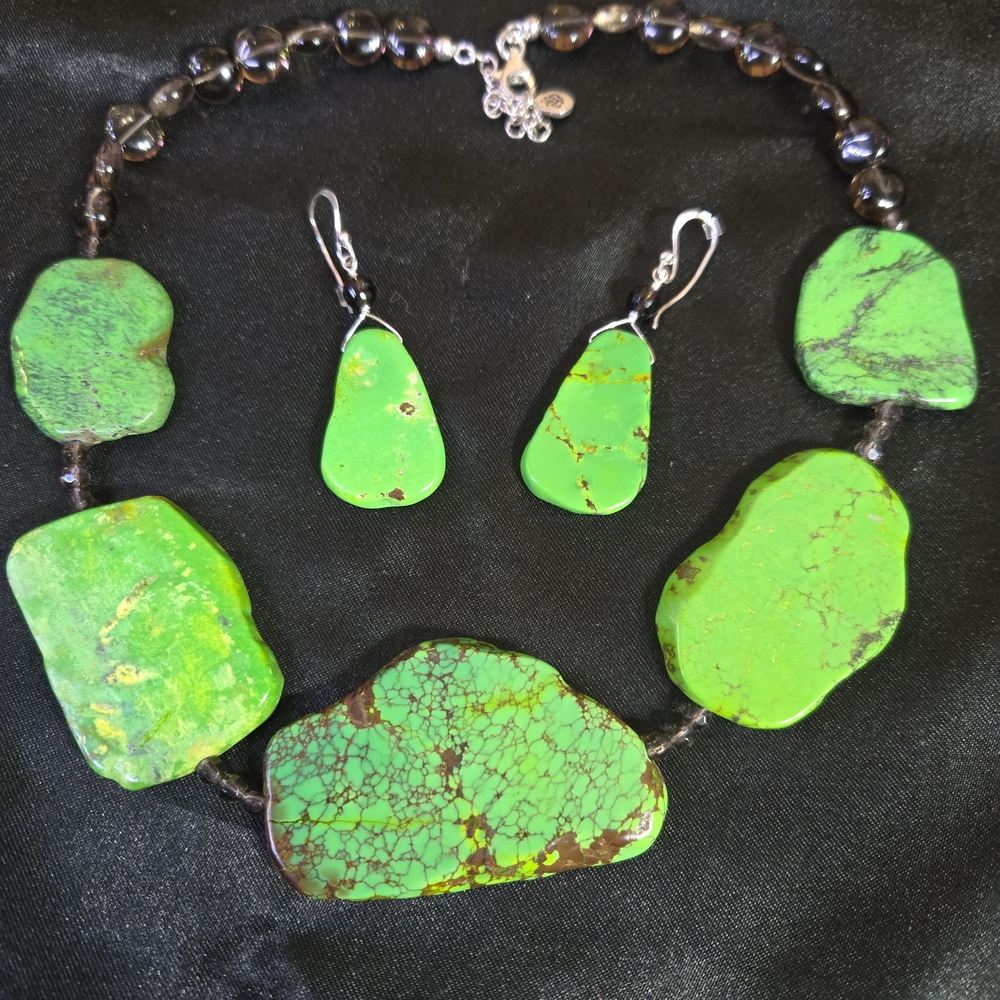 🚫Sold🚫 Barse Green Turquoise 925 Silver Necklace with Matching Earrings